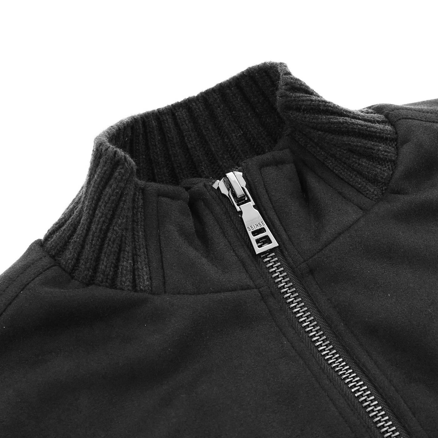 Seinse Faux Suede Zip Knit Jacket in Black Collar