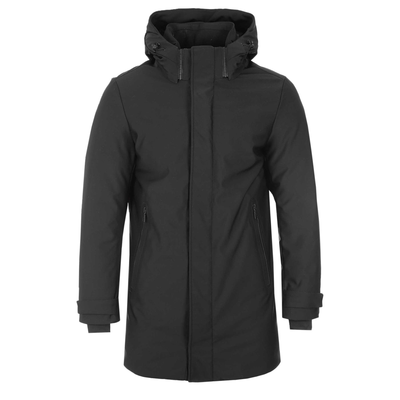 Seinse Zip Thru Hooded Tech Knit Jacket in Black