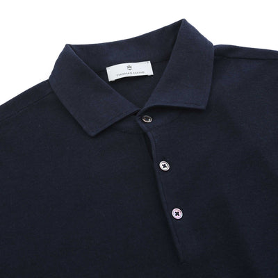 Thomas Maine 3 Button Cotton Silk Polo Shirt in Navy Placket