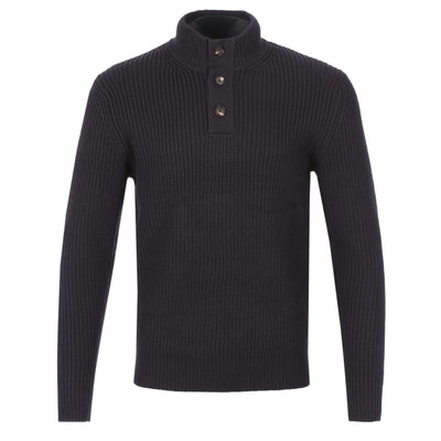 Thomas Maine 3 Button Funnel Neck Knitwear in Navy