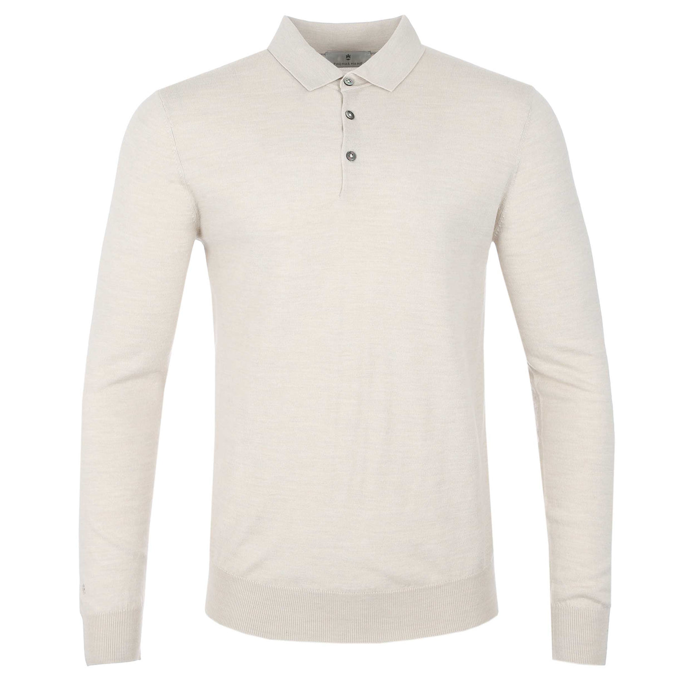 Thomas Maine 3 Button Merino Knit Polo Shirt in Cream