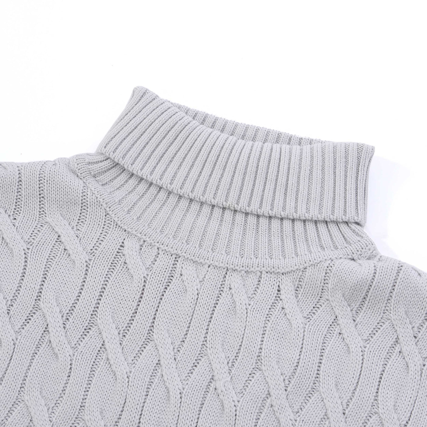 Thomas Maine Heavy Cable Knit Roll Neck in Silver Neck