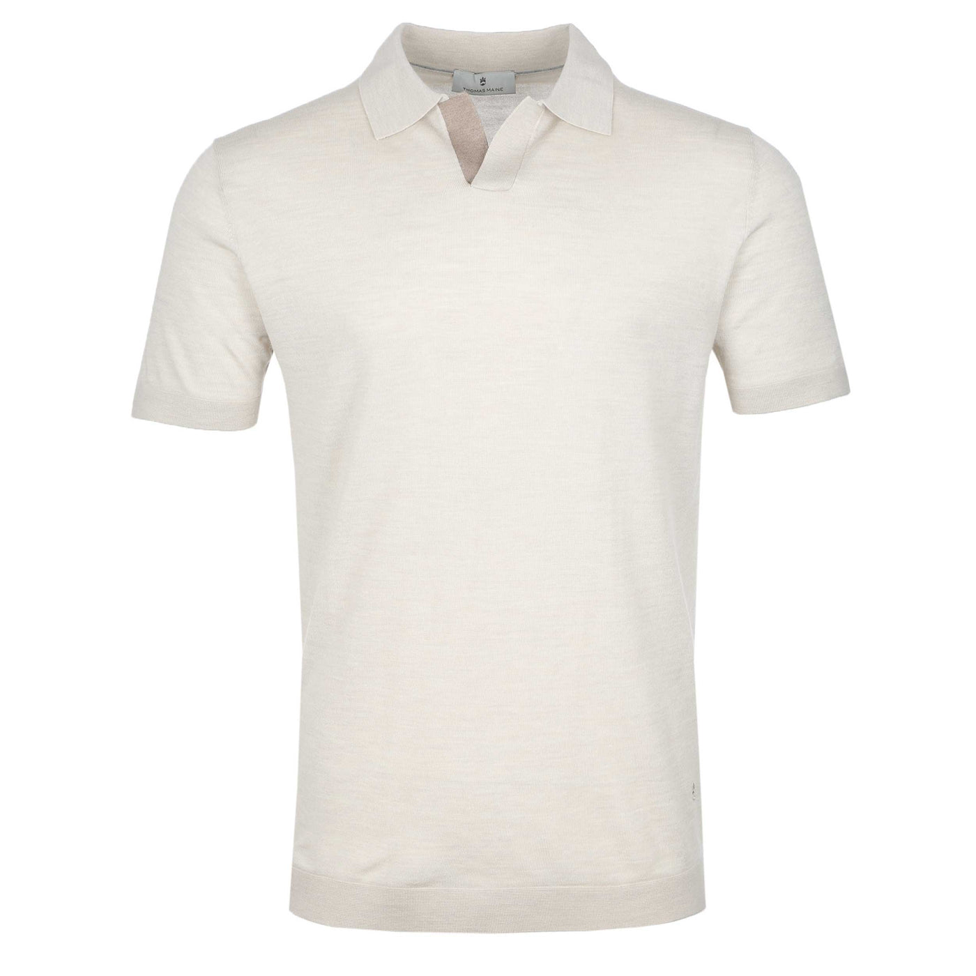 Thomas Maine Skipper Collar Knitted Polo in Cream