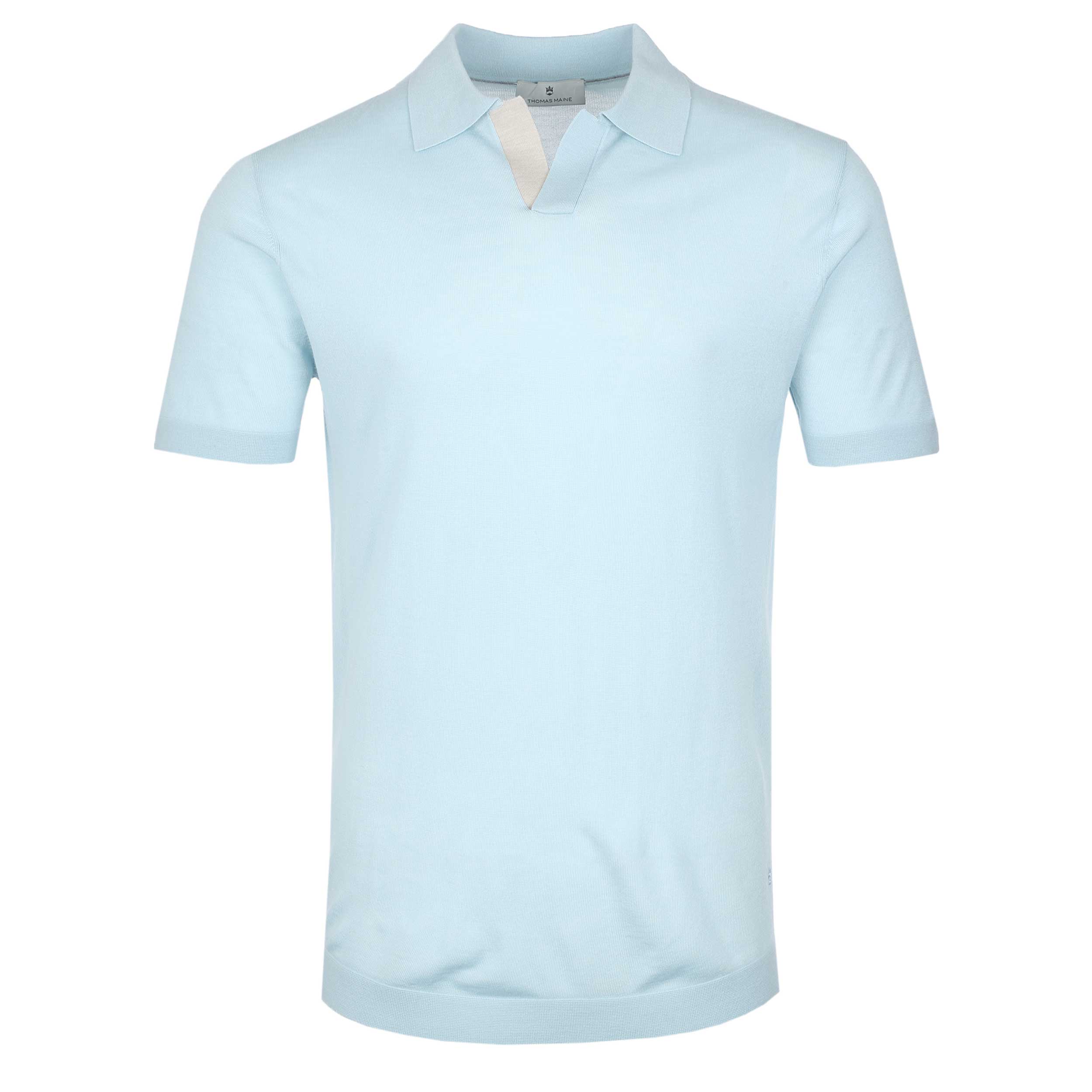 Thomas Maine Skipper Collar Knitted Polo in Sky Blue