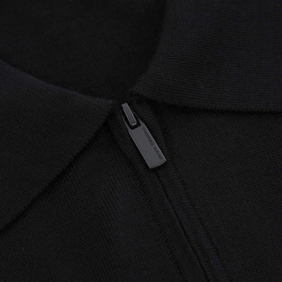 Thomas Maine Zip Knit Merino Polo in Black Zip