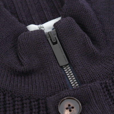 Thomas Maine Zip Thru Button Cardigan Knitwear in Navy Zip