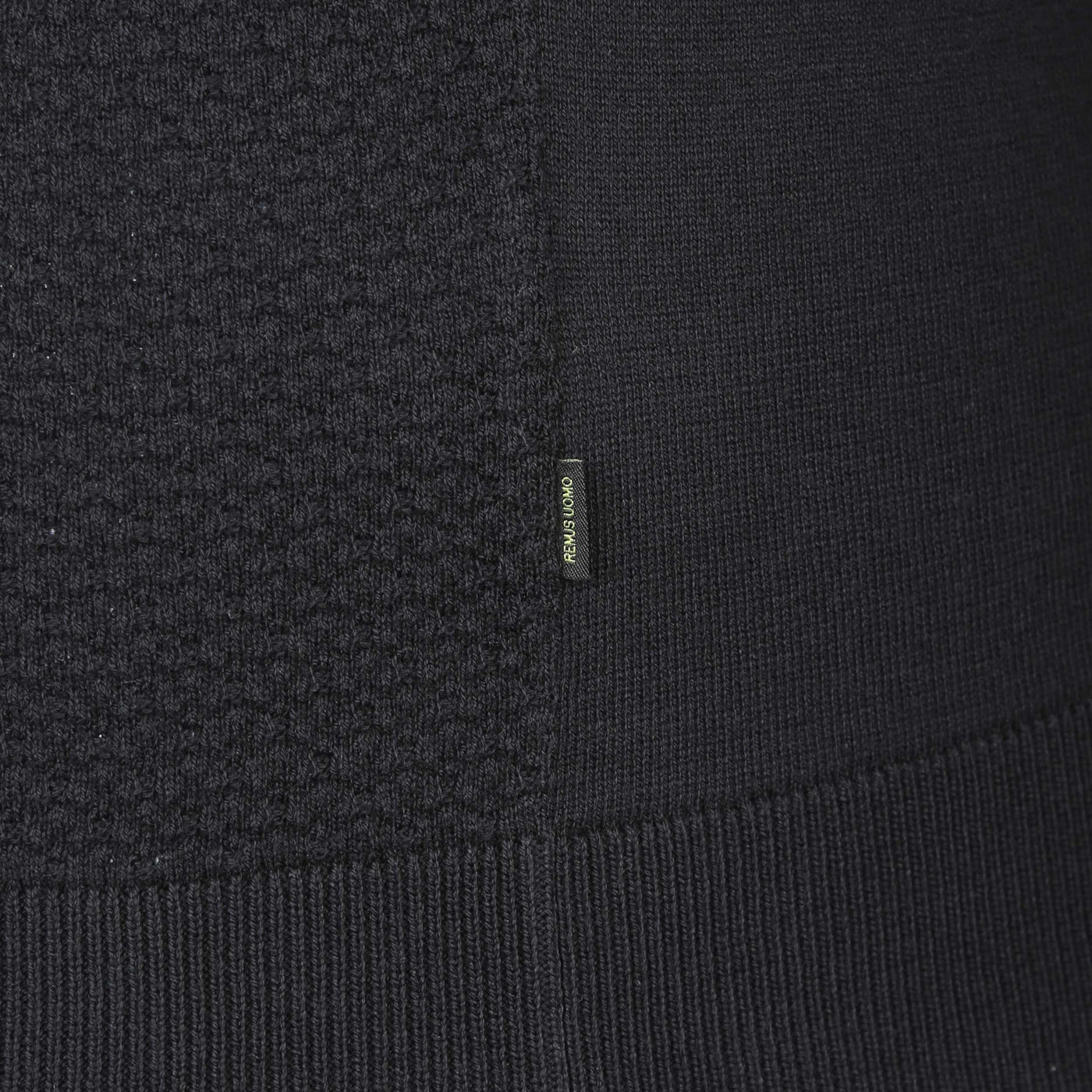 Remus Uomo Waffle Knitted Polo Shirt in Black Logo Tab