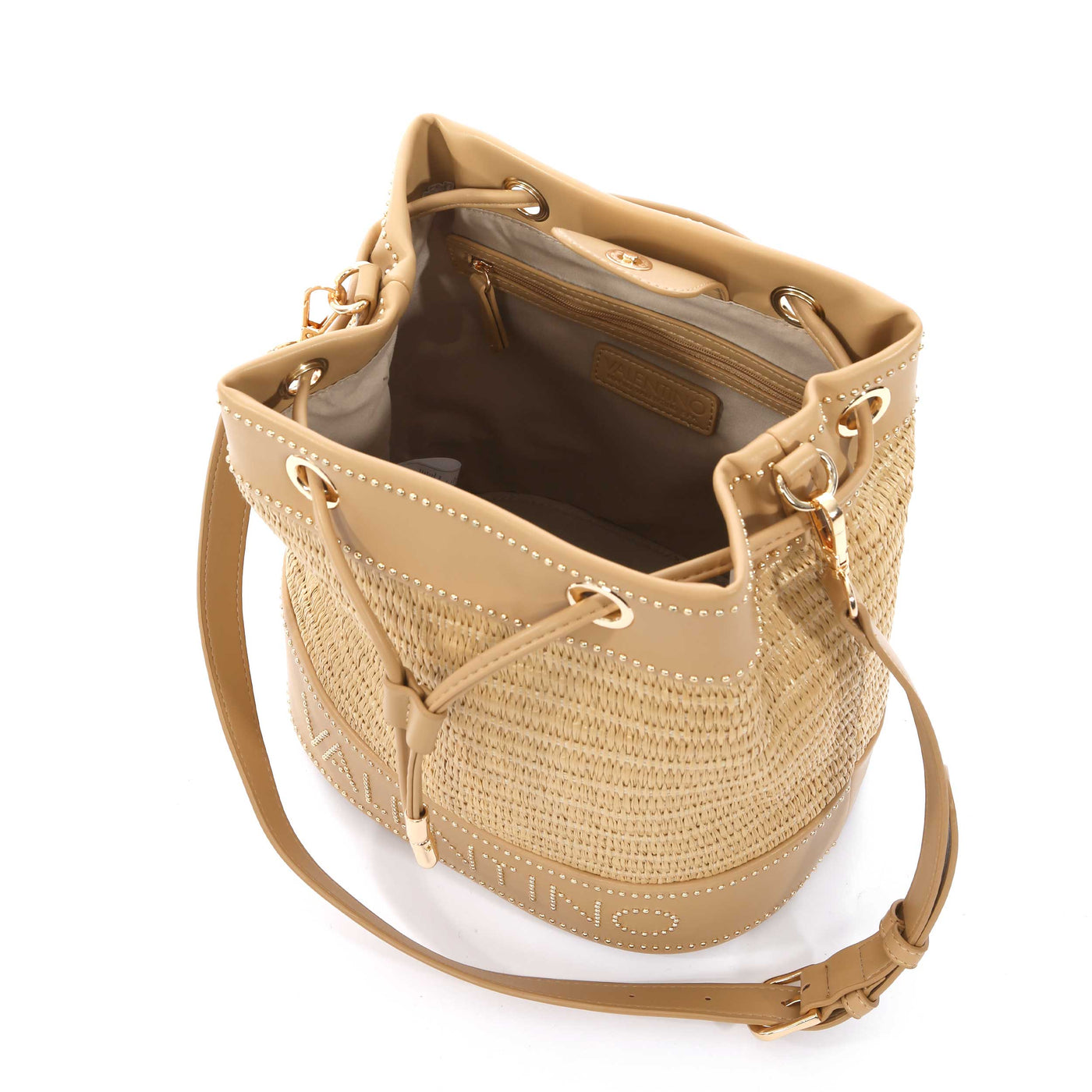 Valentino Bags Float Ladies Bucket Bag in Natural Inside